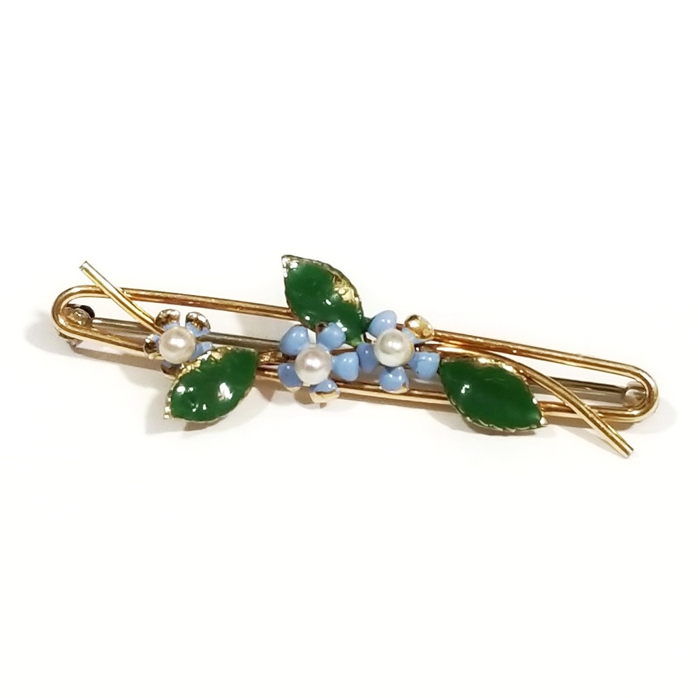 🔖2 for $20 Vintage Krementz Foral Enameled Bar Pin